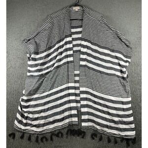 LOFT Striped Kimono Cardigan Black White Tassel Hem One Size